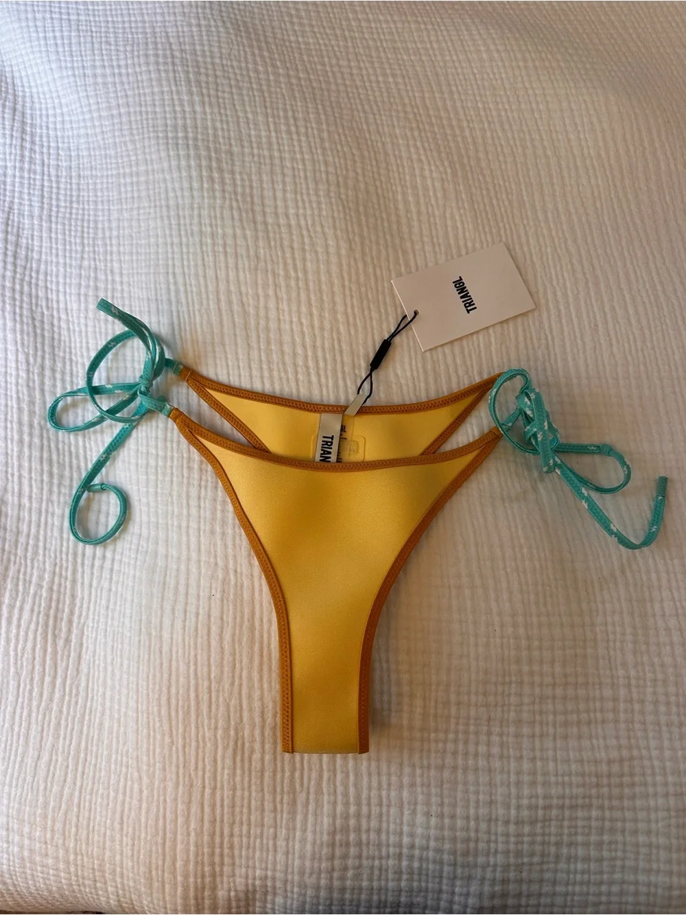 triangl swimwear Yellow Bikini Bottom with Teal Side Ties